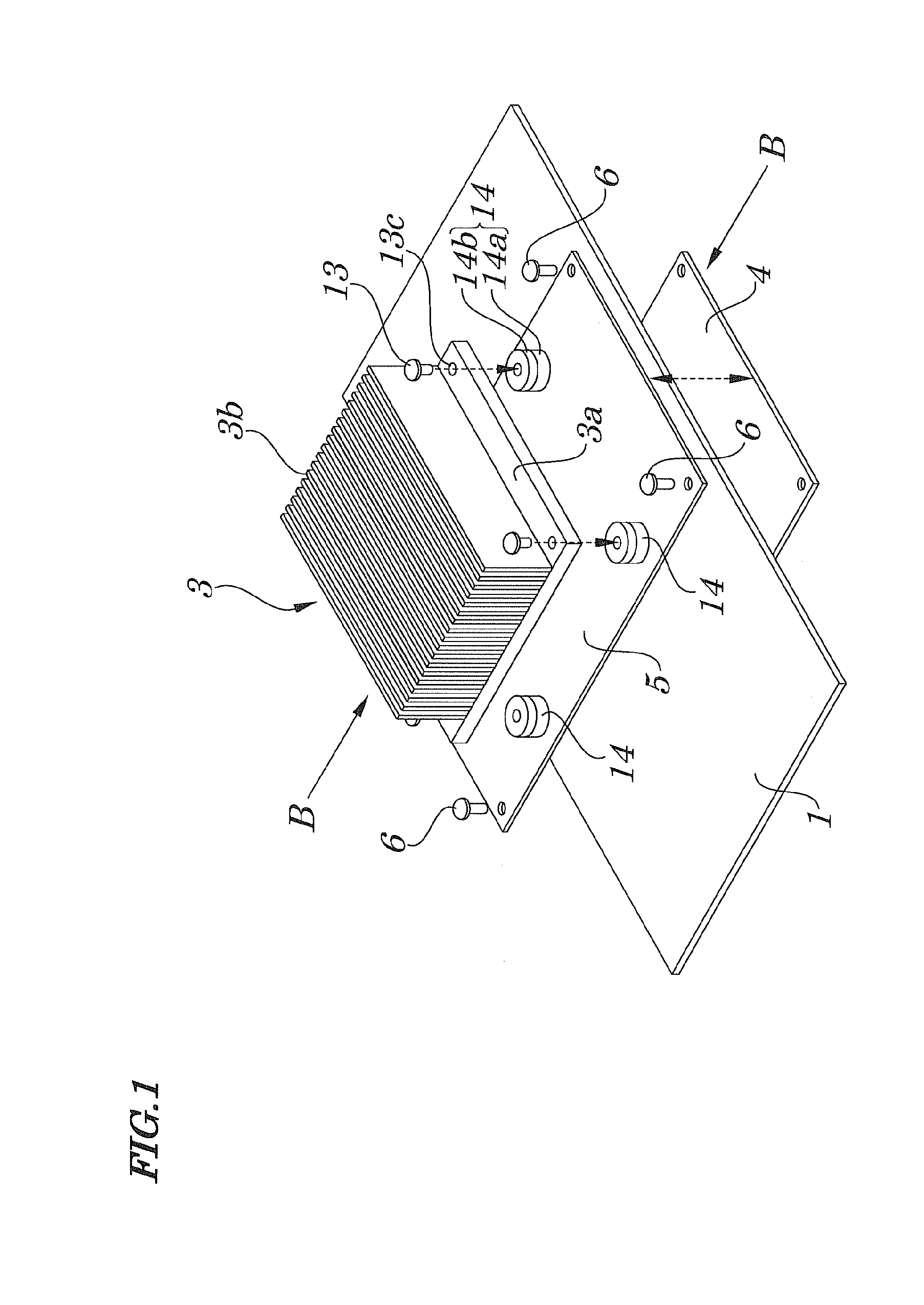 Mounting structure with heat sink for electronic component and female securing member for same