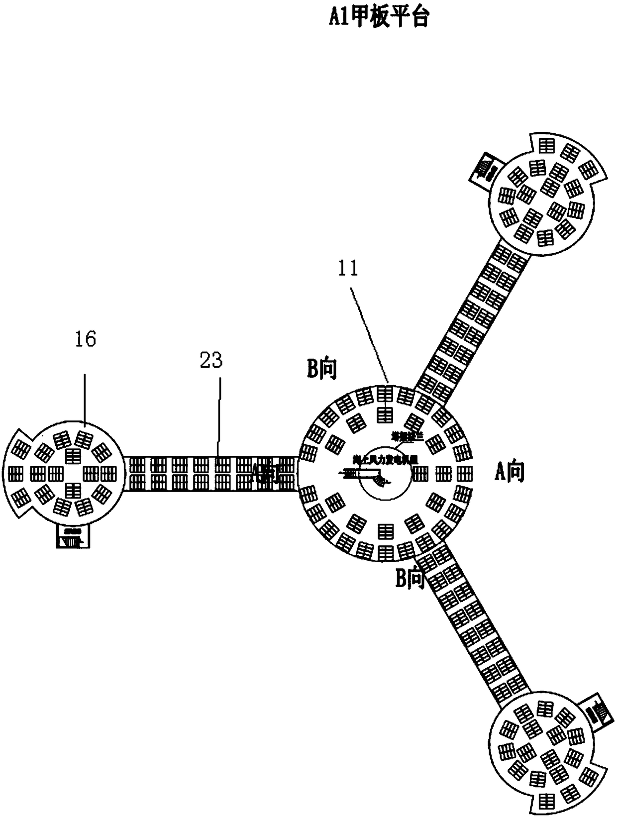 Offshore semi-submersible platform power generation system combining photovoltaic power generation with fan power generation