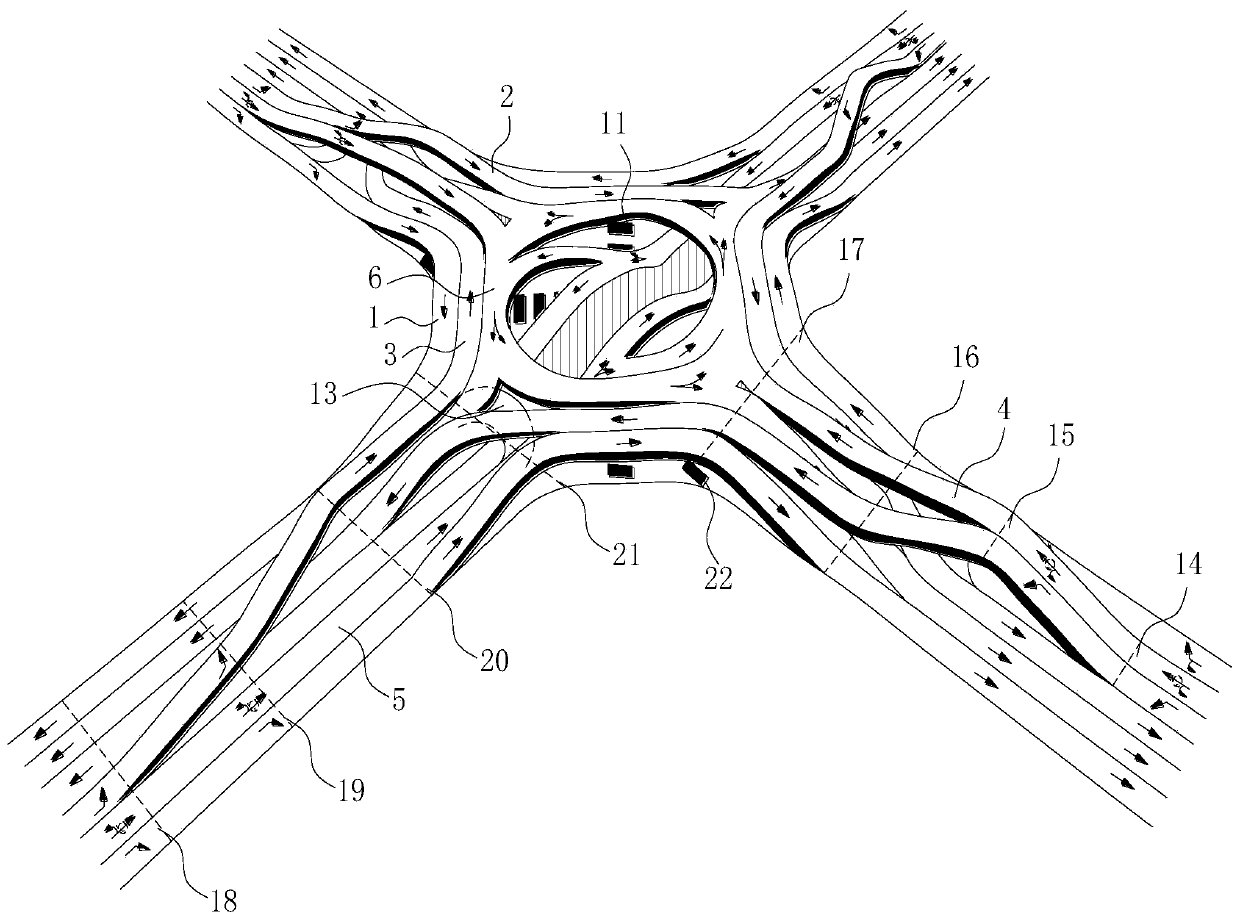 Pedestrian-and-vehicle separating type double-layer roundabout overpass