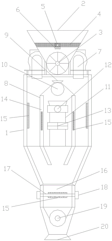 Powder spraying three-return dryer unloading hopper