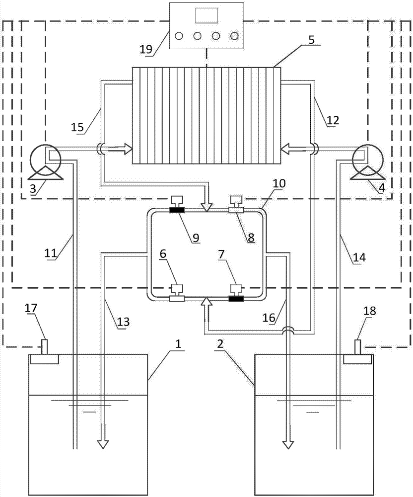 Energy storage and electrolyte mixing system for flow battery, and control method thereof