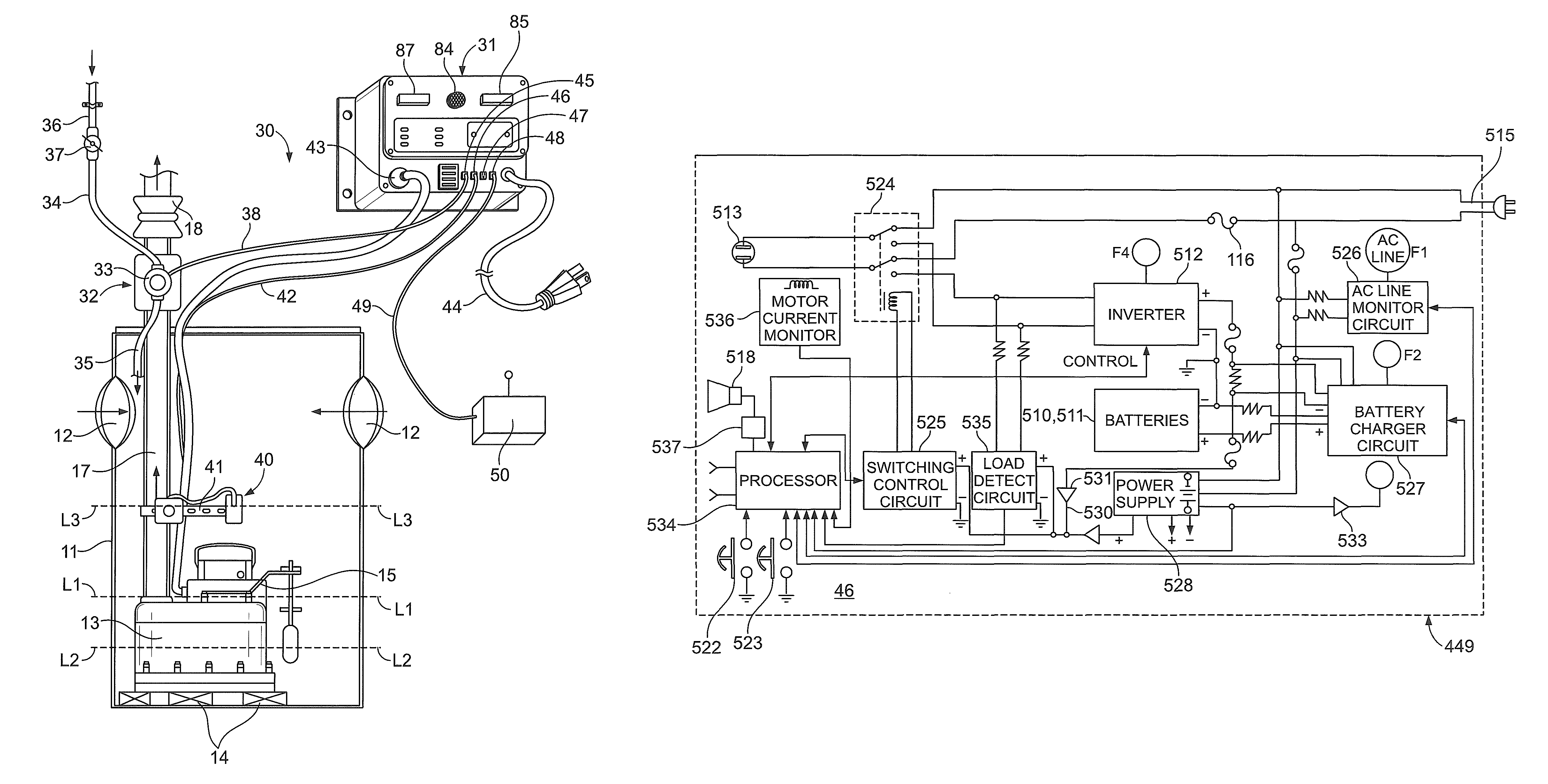 Battery-powered backup power system for a sump pump installation