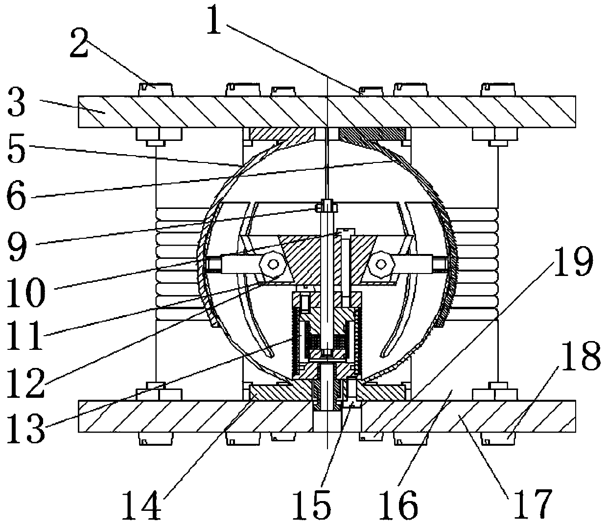 Pneumatic flexible wrist with elastic hemispherical braking device