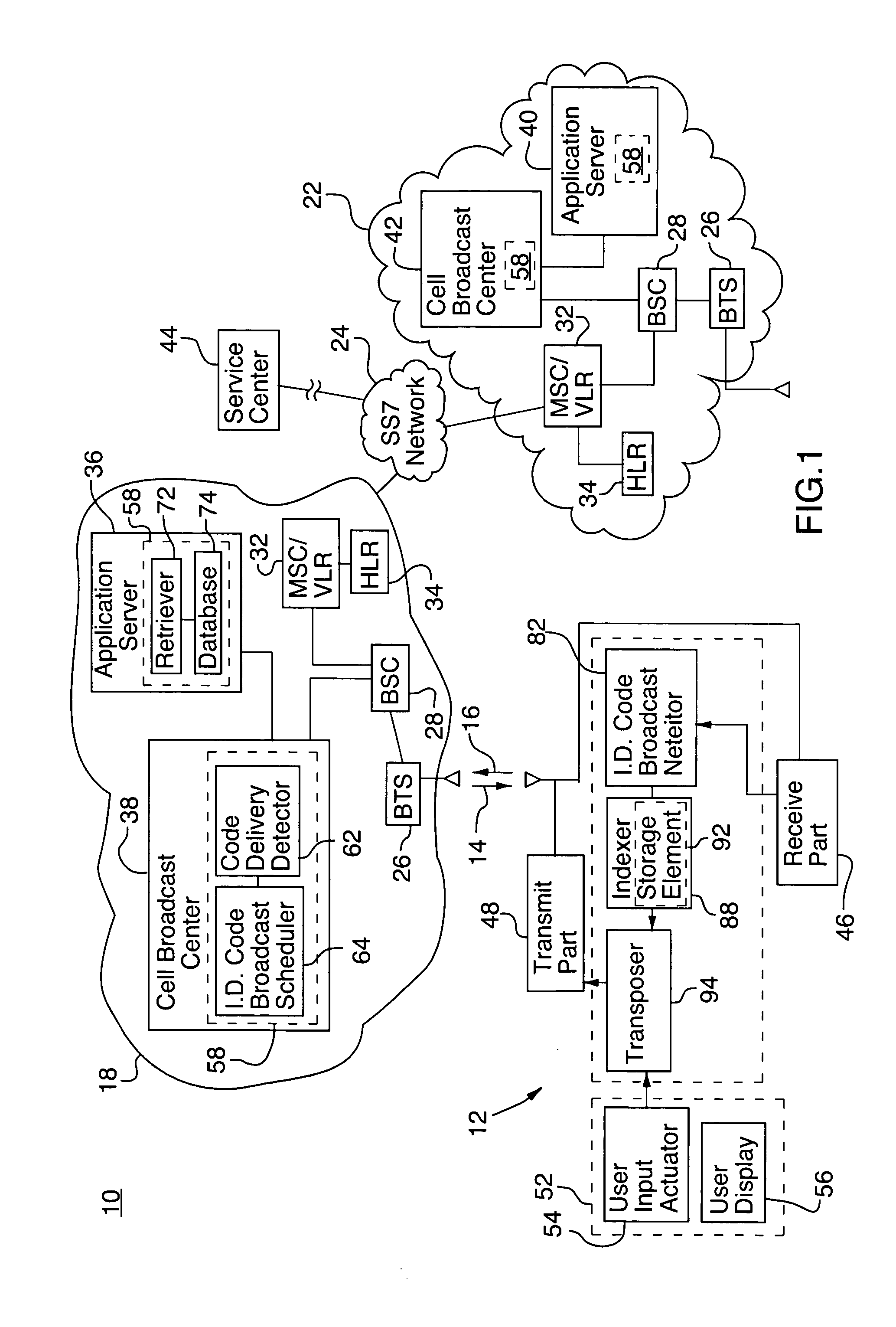 Apparatus, and associated method, for broadcasting short codes for use in directing a call to a service center during operation of a mobile communication system