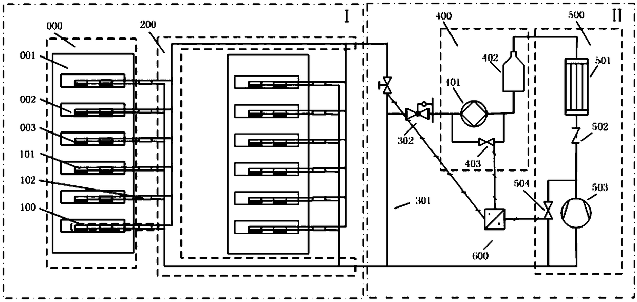 Data center heat dissipation system with direct connection between loop heat pipe and refrigeration cycle pipe