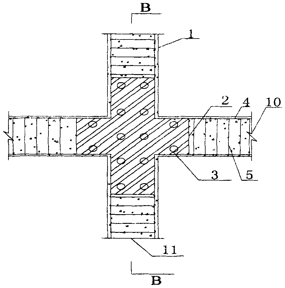 Node crack prevention and reinforced structure of reinforced concrete and manufacture method thereof