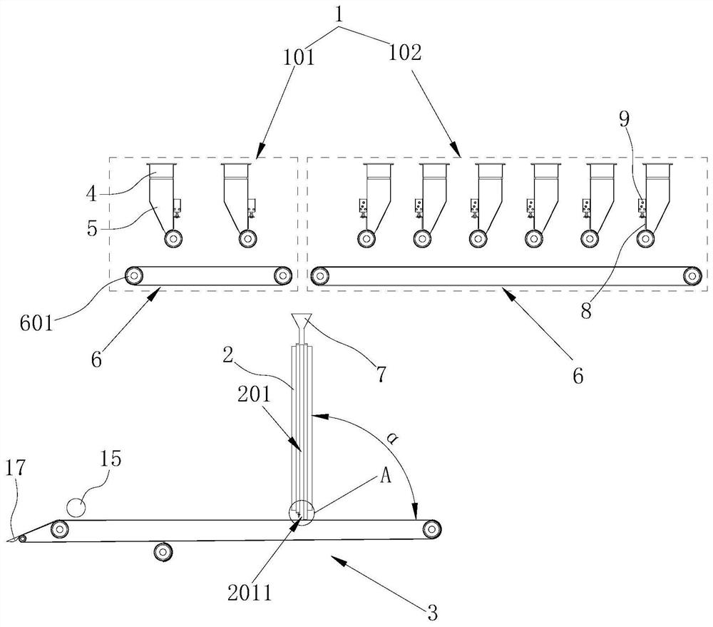 Distributing device for full-body billet-textured porcelain plate and manufacturing method thereof