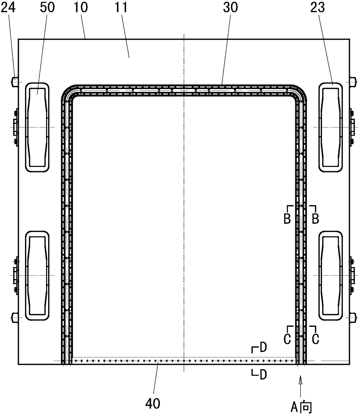 Small-hole-opening extra-high-water-head integral-casting plane operating gate with fixed wheel