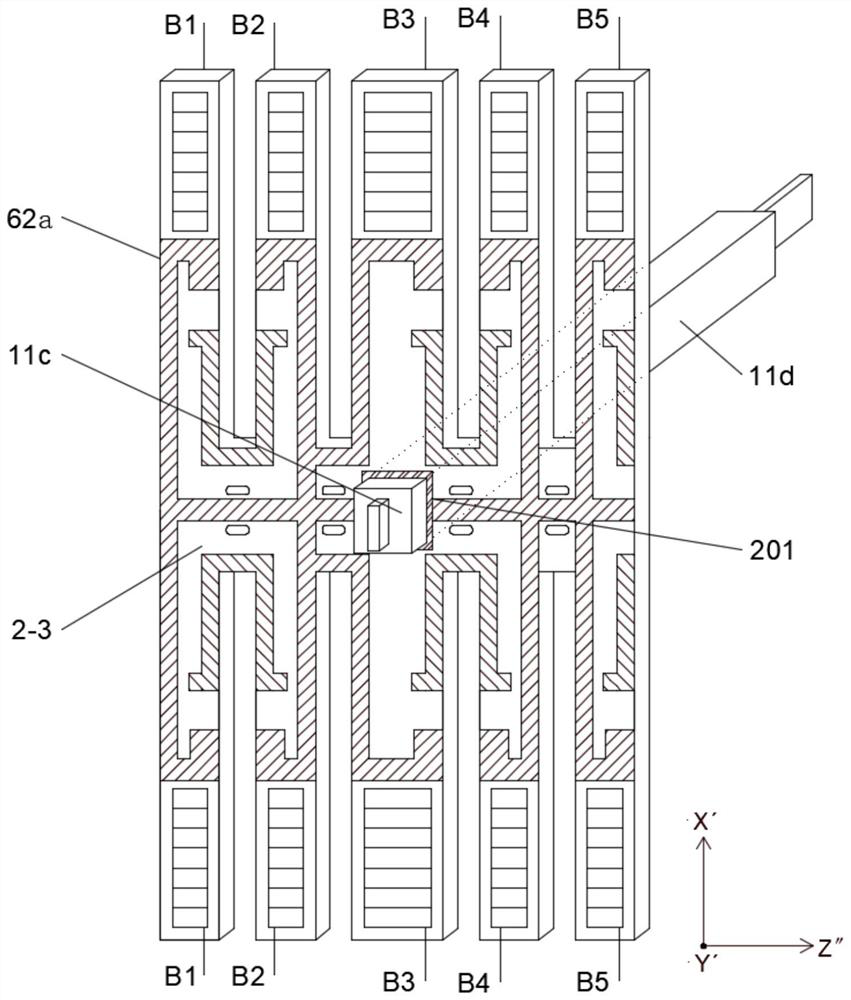 Monolithic surface bending mode double-coupling five-fork-arm quartz tuning fork vacuum sensitive resonator