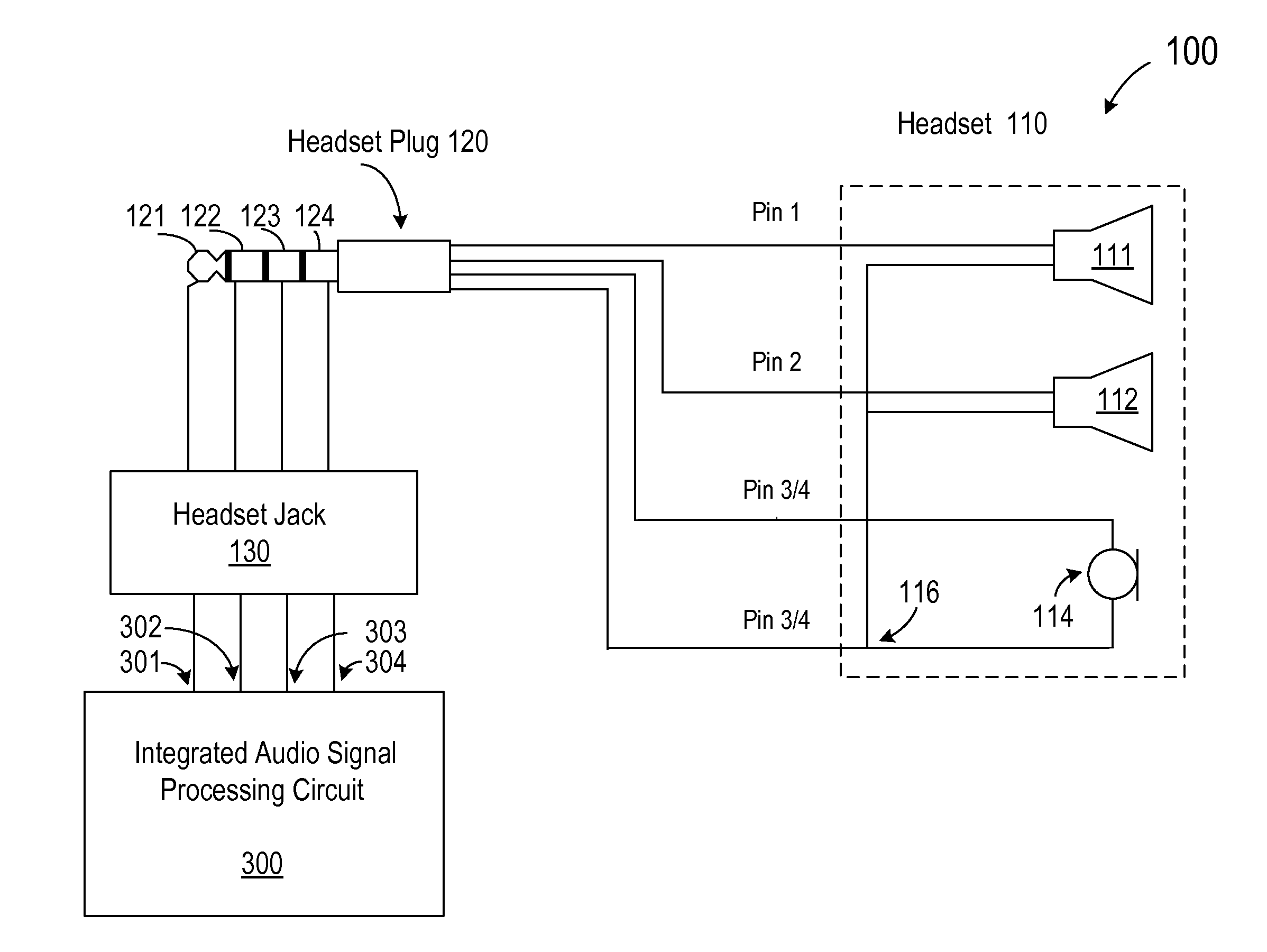 Method and apparatus for an integrated headset switch with reduced crosstalk noise