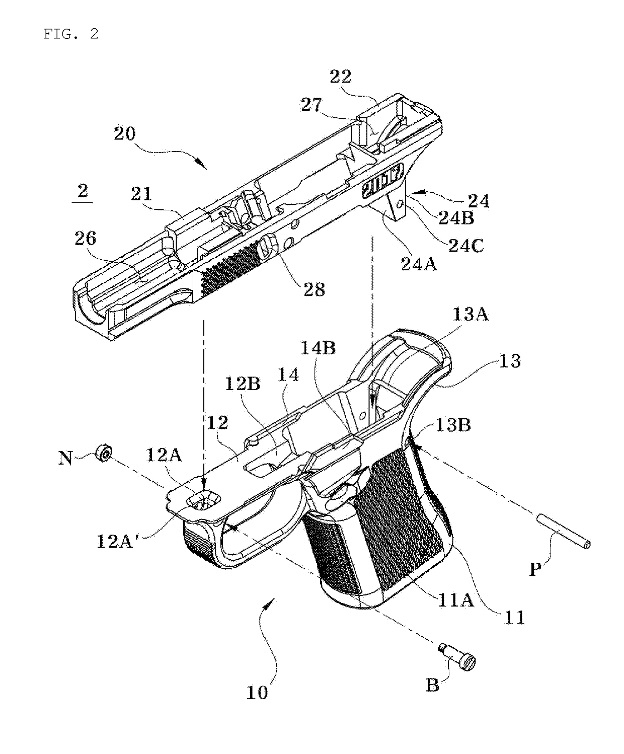 Frame for polymeric pistol with metal rail