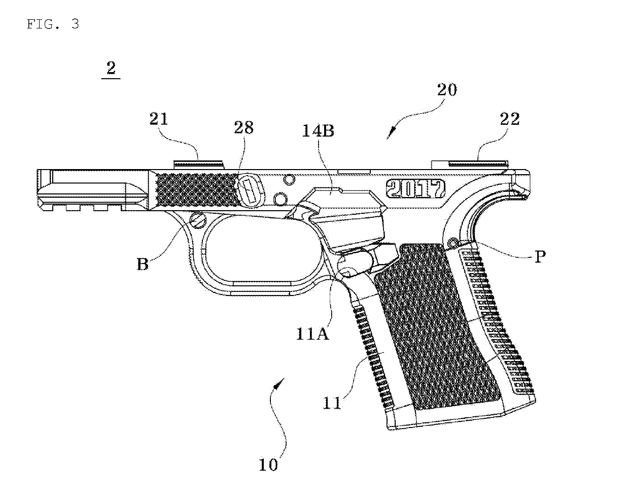 Frame for polymeric pistol with metal rail