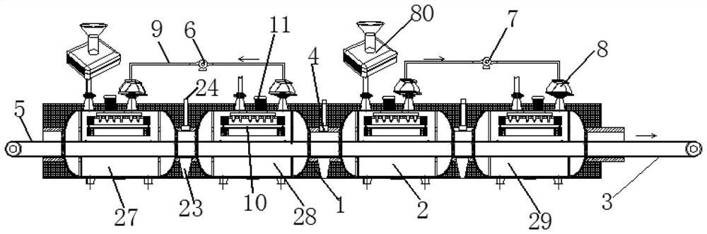 High temperature tunnel furnace for powder material sintering