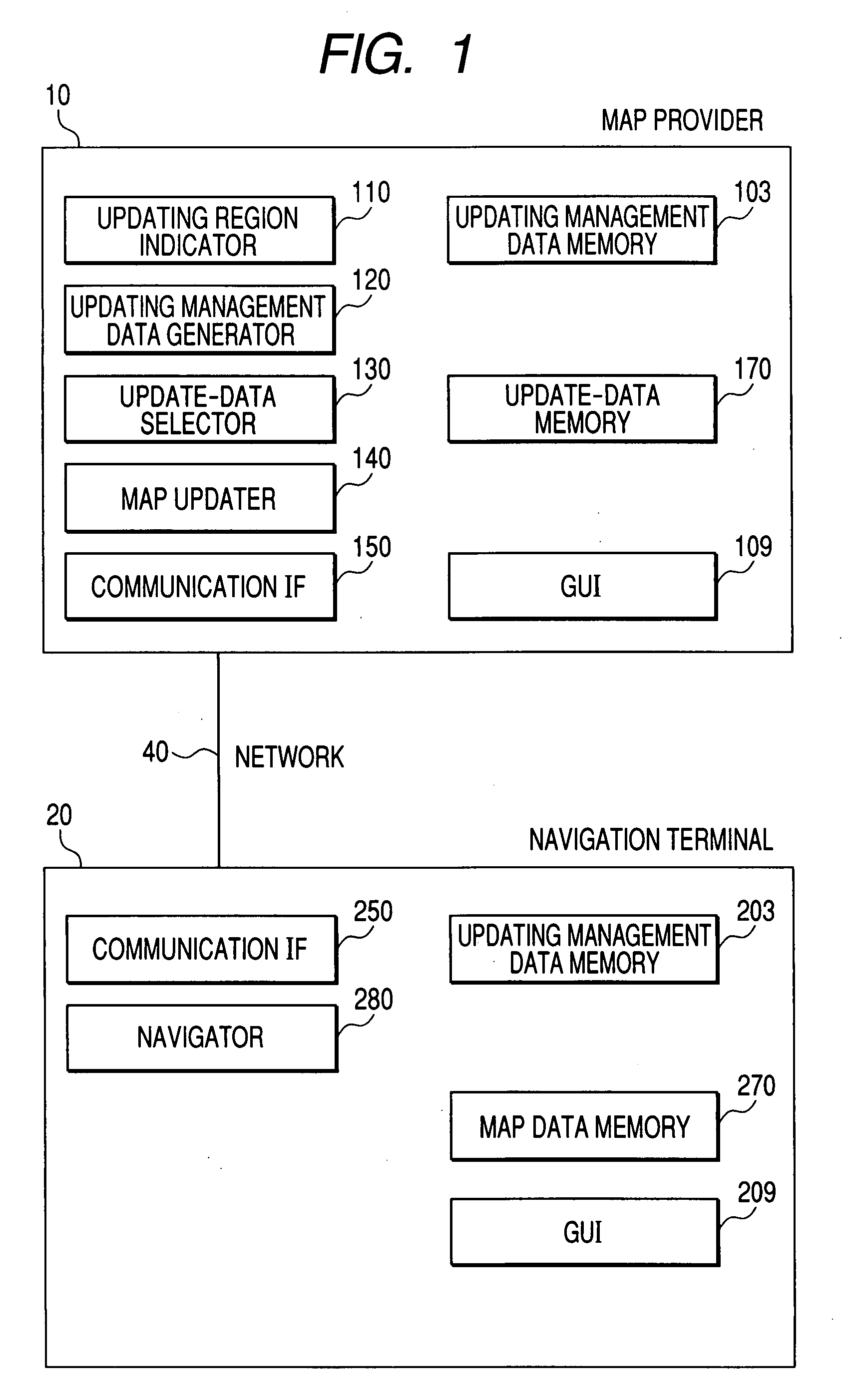 Computer readable medium storing a map data updating program and map data updating terminal