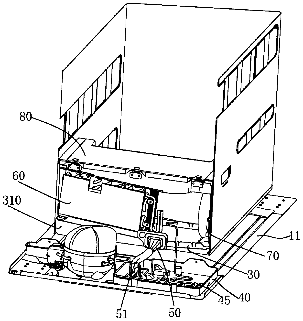 Drainage structure and horizontal refrigerator