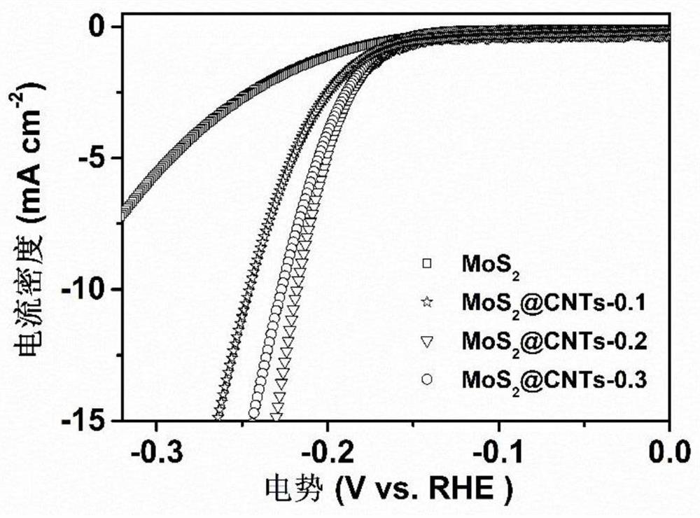 Molybdenum disulfide and carbon nanotube composite material catalyst as well as preparation and application thereof