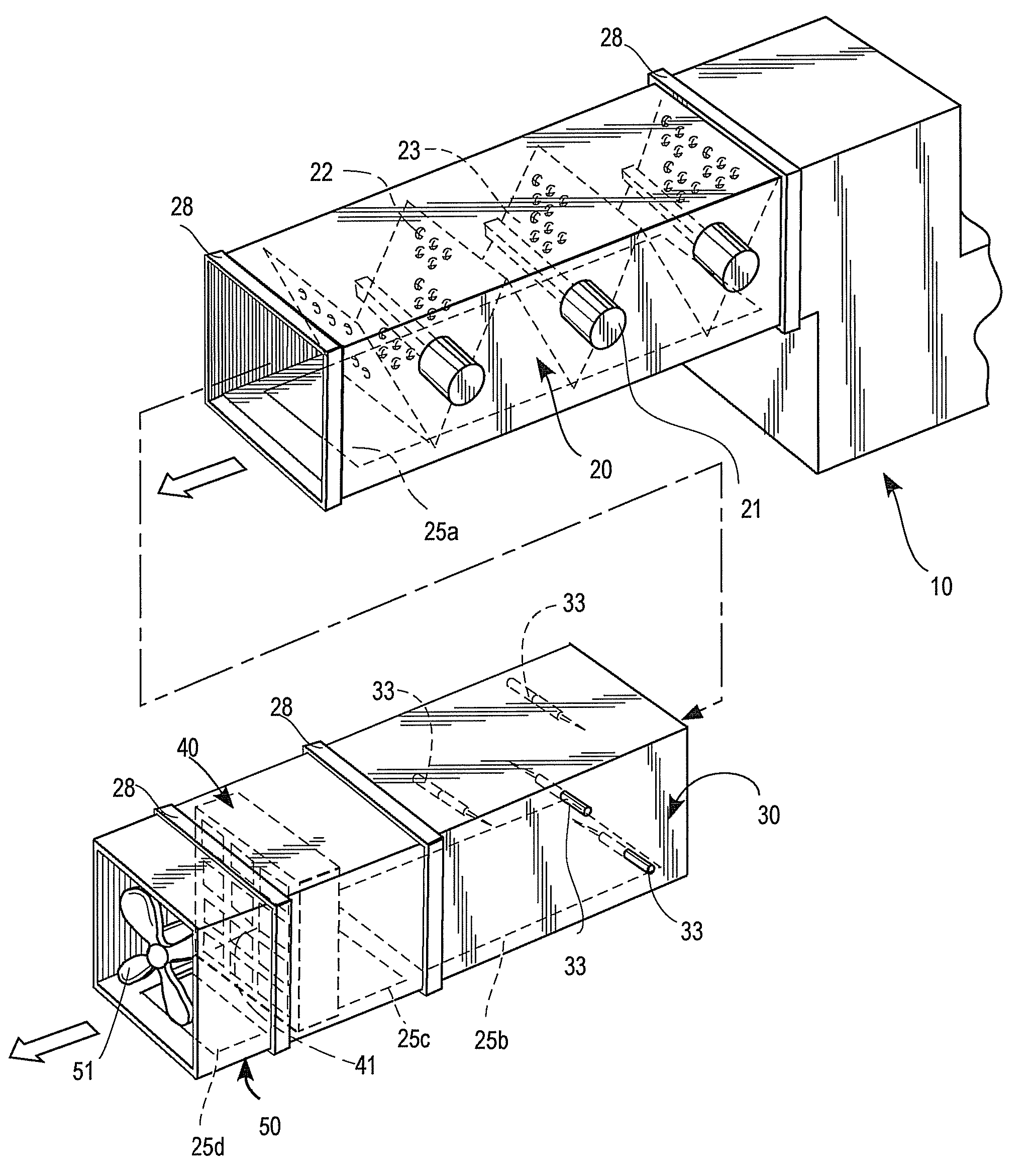 Modular ductwork decontamination assembly