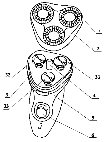 Electric shaver with three cutter heads rotating in different directions