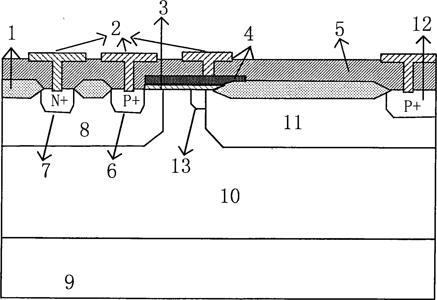 P type transversal bilateral diffusion metal oxide semiconductor tube capable of reducing hot carrier effect