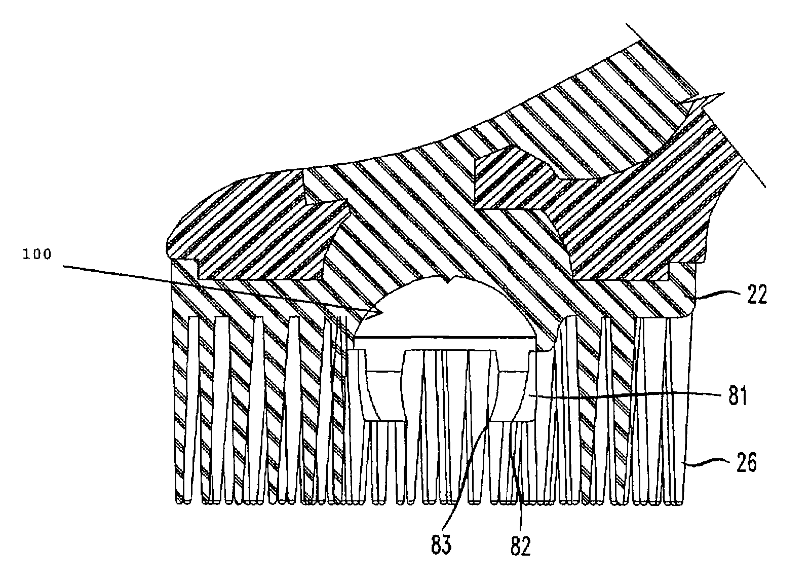 Oral care implement with bead retention