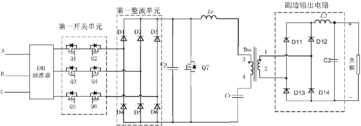 Single-stage isolation type three-phase PFC converter and control method therefor