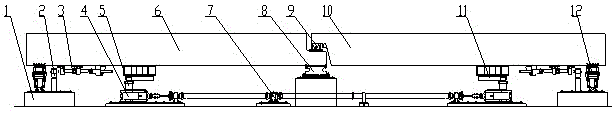 Intermediate slewing device of urban rail transit crossing line and method for eliminating side bending and upward arching of beam body