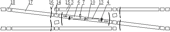 Intermediate slewing device of urban rail transit crossing line and method for eliminating side bending and upward arching of beam body