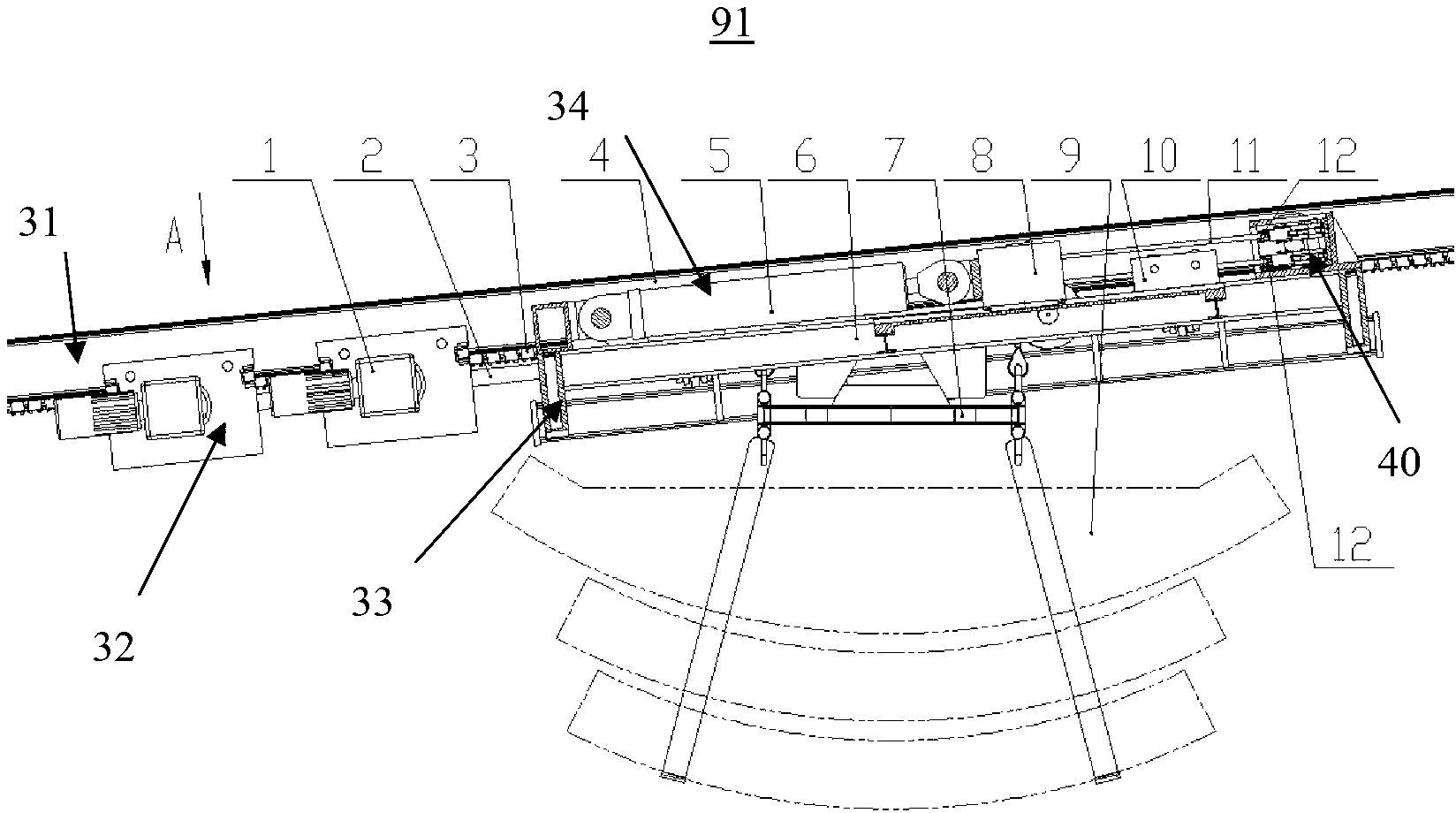 Material hoisting device for tunnel boring machine