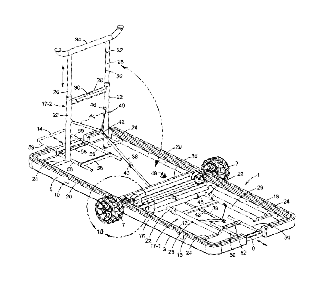 Folding table having pull-out wheels