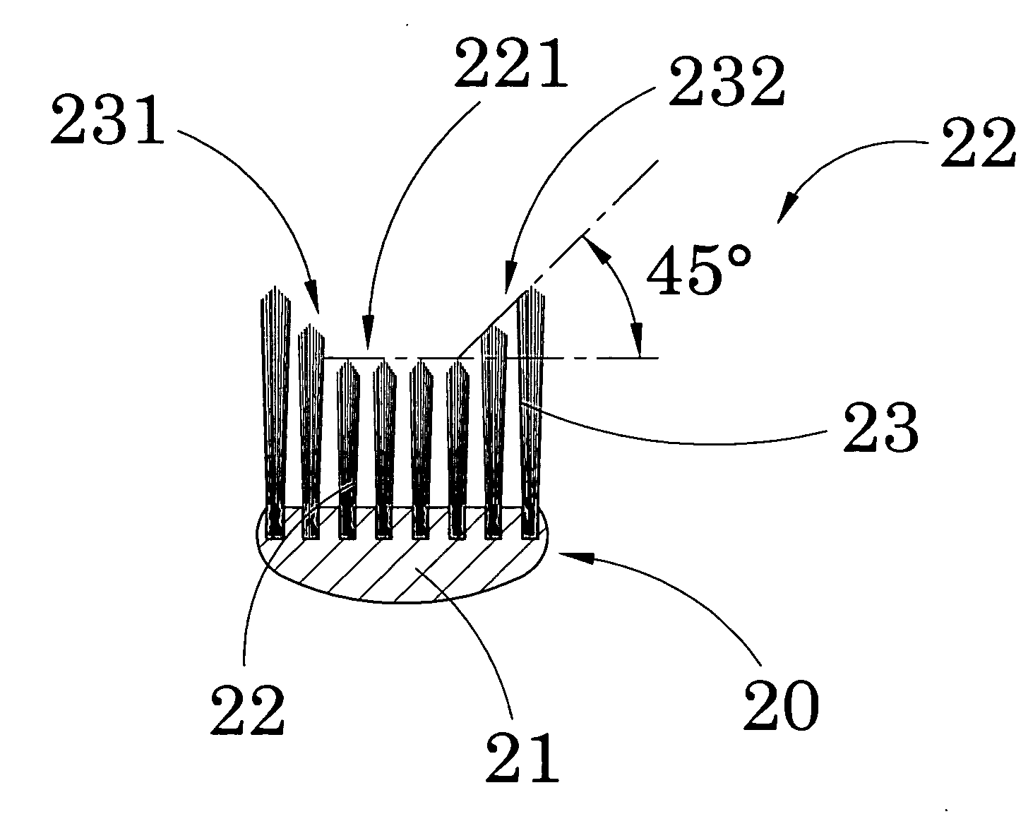 Toothbrush with inclined bristles