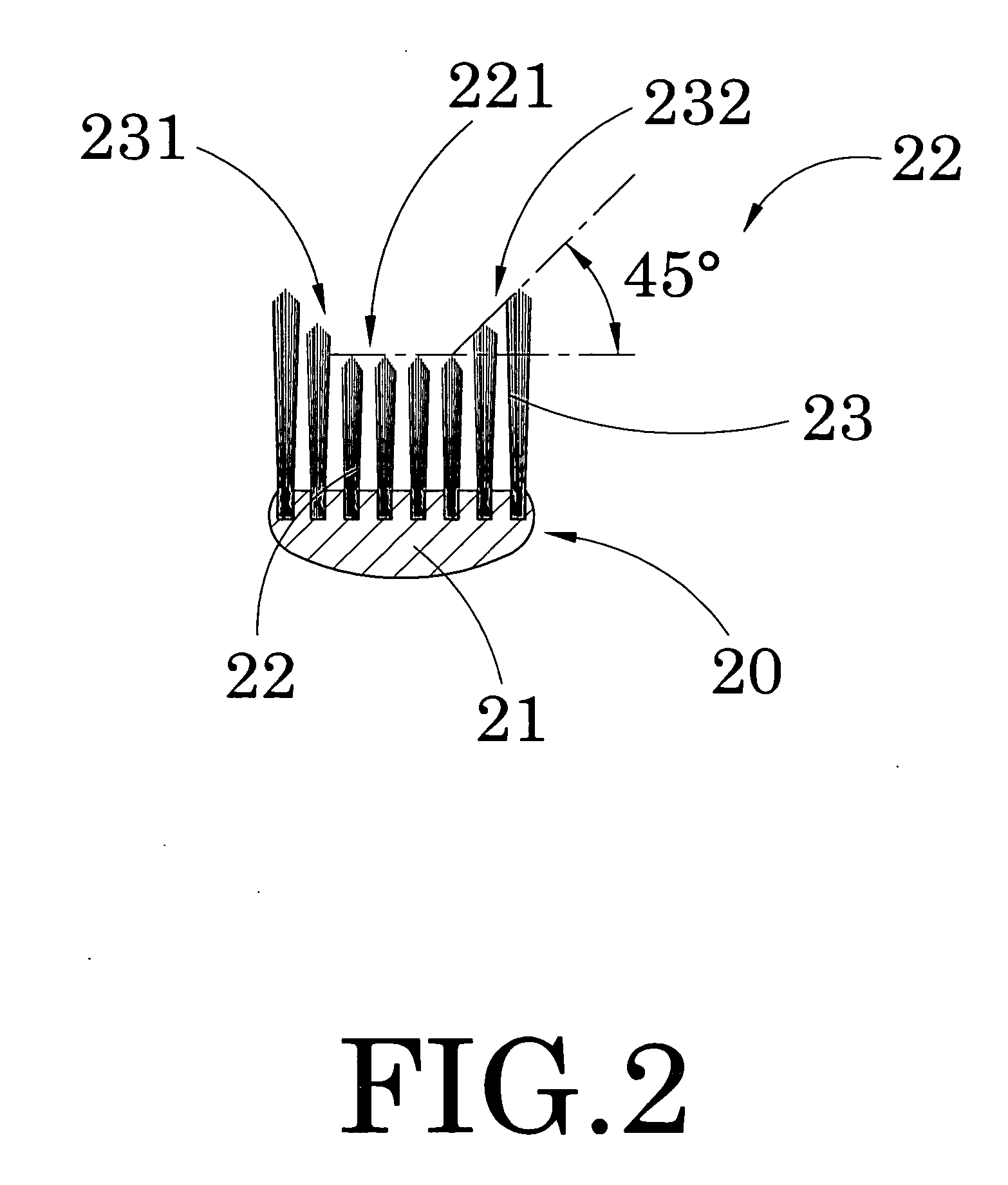 Toothbrush with inclined bristles