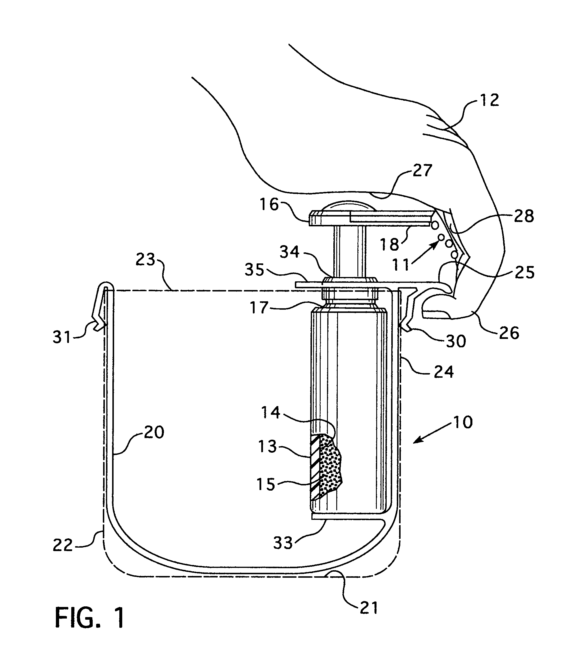 Pocket supported dispenser OFR dispensing disinfecting fluid