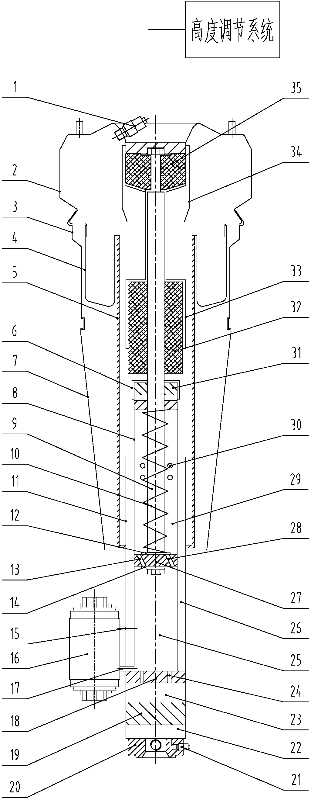 A variable damping automotive hydraulic shock absorber with height adjustment system