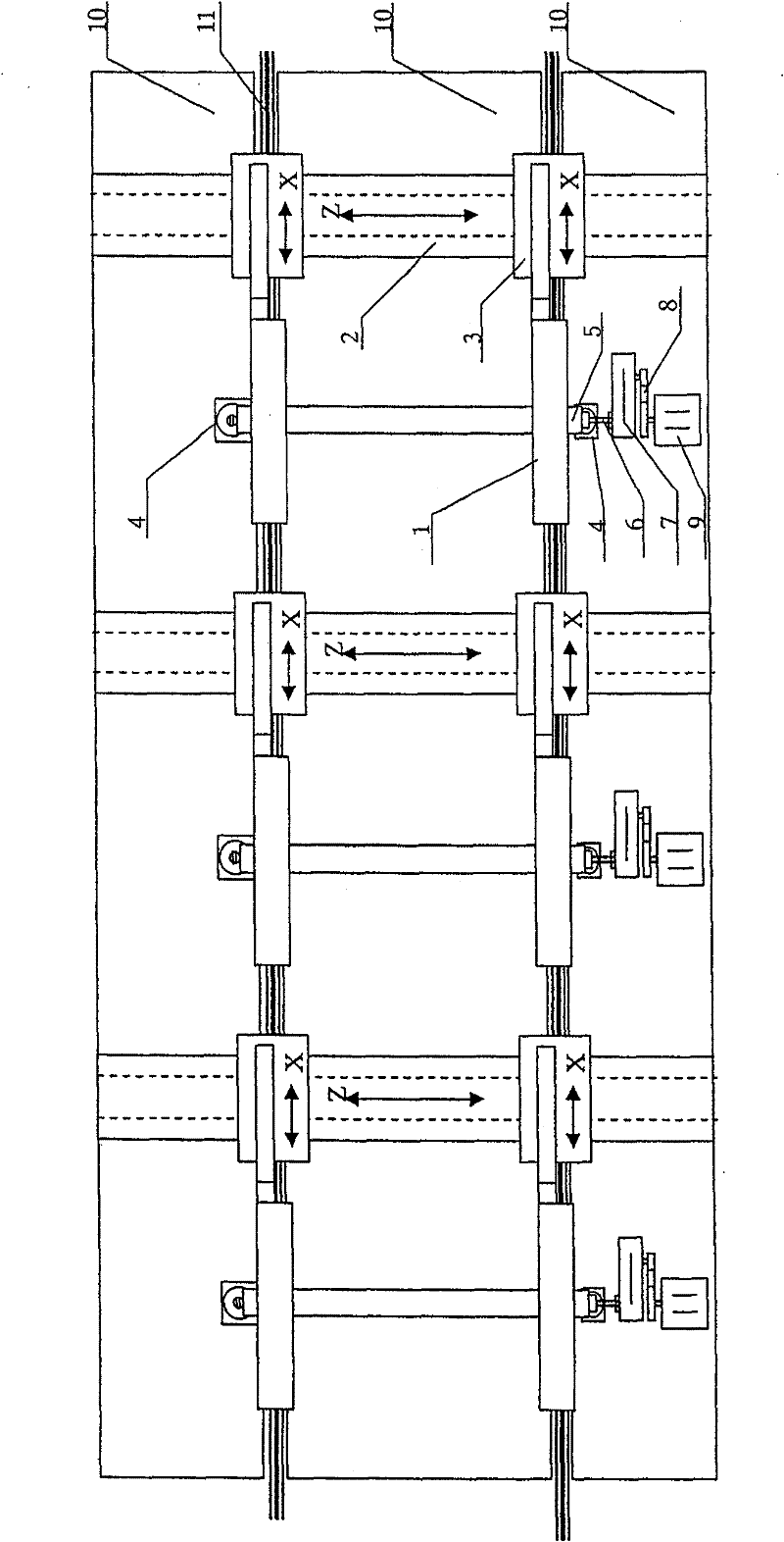 On-orbit car wheel lathe being capable of processing multiunit wheels simultaneously