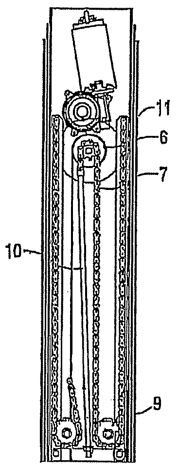 Drive for displacing profile parts relative to each other via a flexible material strip, length-adjustable housing and article of furniture