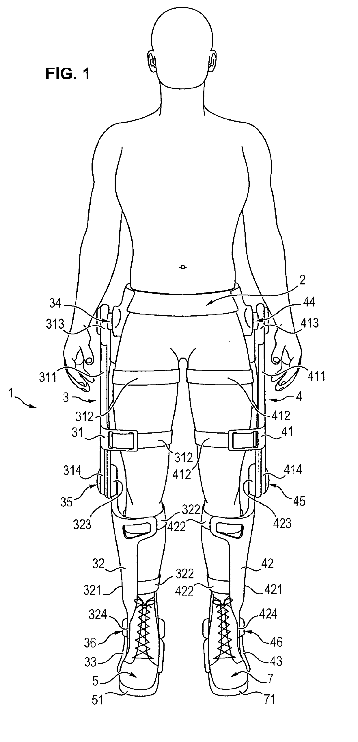 Exoskeleton structure that provides force assistance to the user