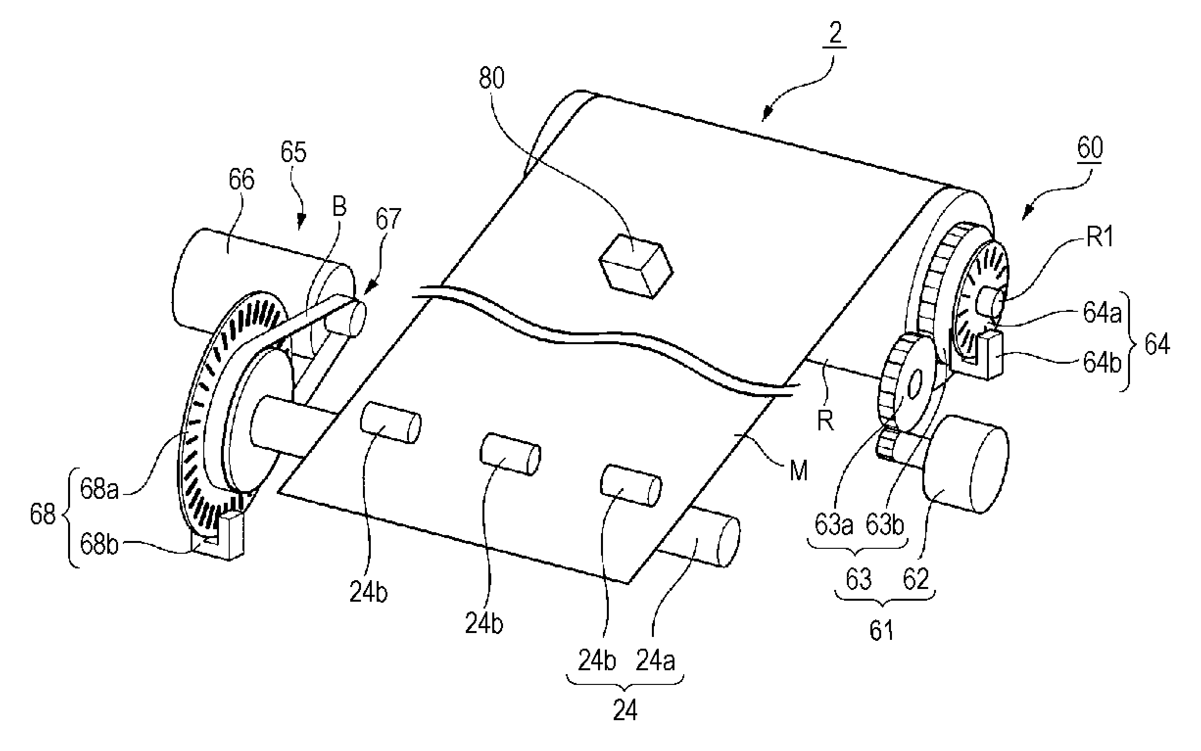 Roll-shaped medium transport device, roll-shaped medium transport method, and printing apparatus