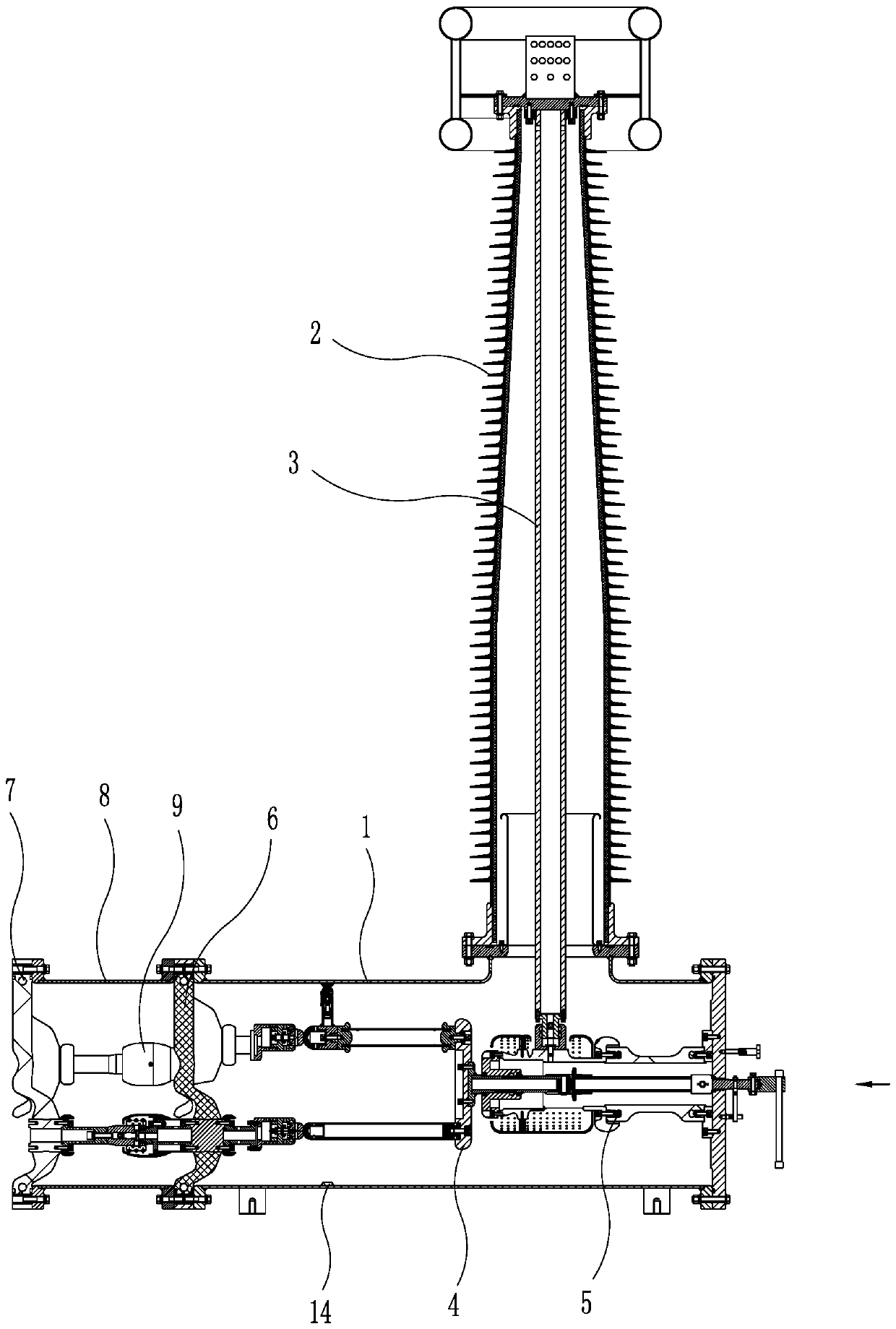 Test device for conducting interval withstand voltage test on GIS (gas insulated switchgear)