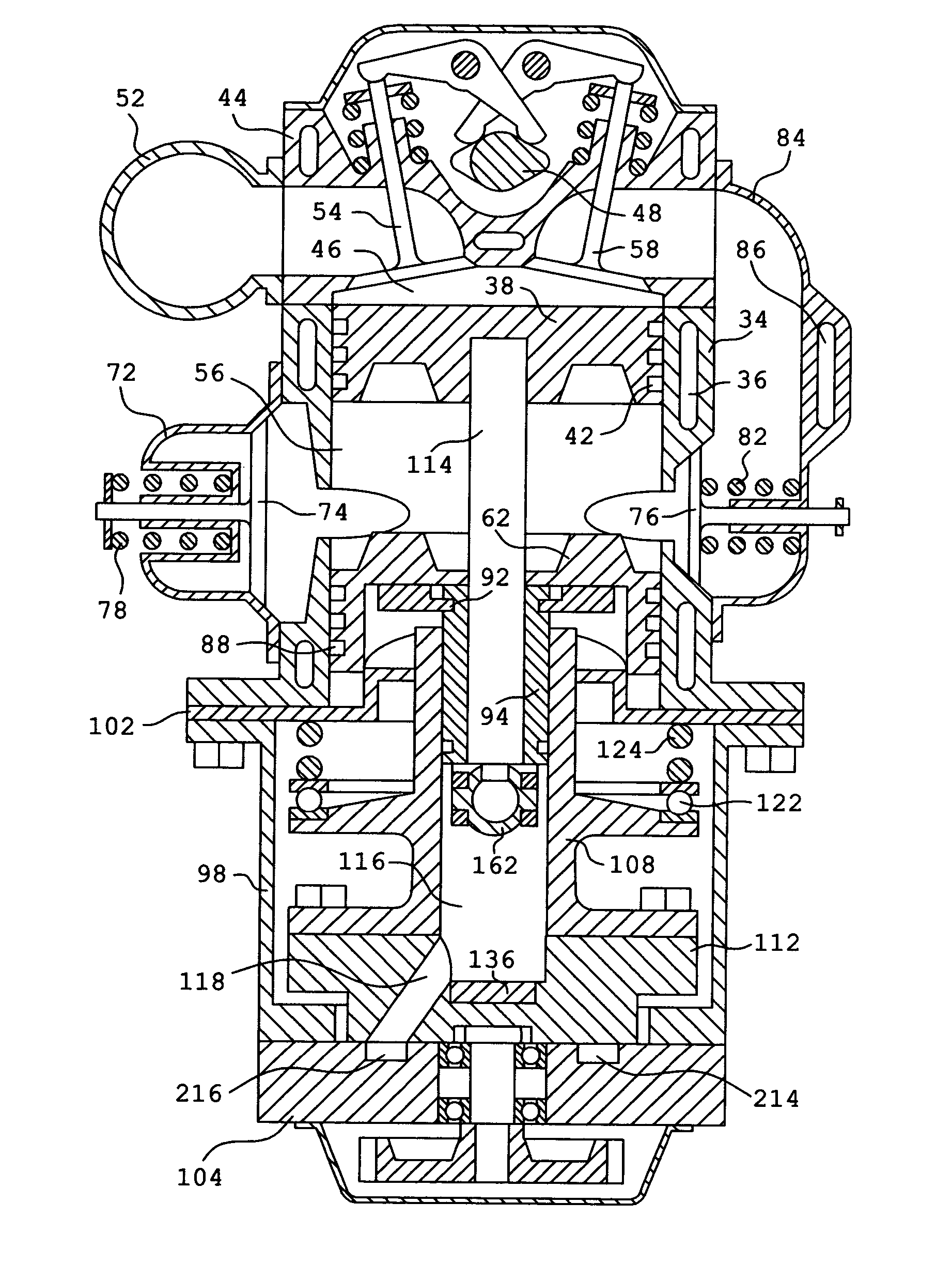 Hybrid two cycle engine, compressor and pump, and method of operation