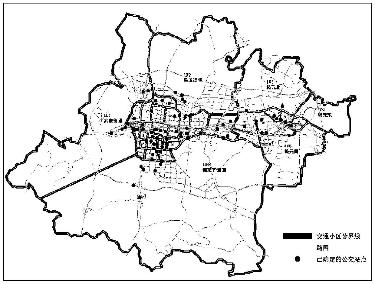 Medium and small city bus line network design method based on whole-process travel perception time