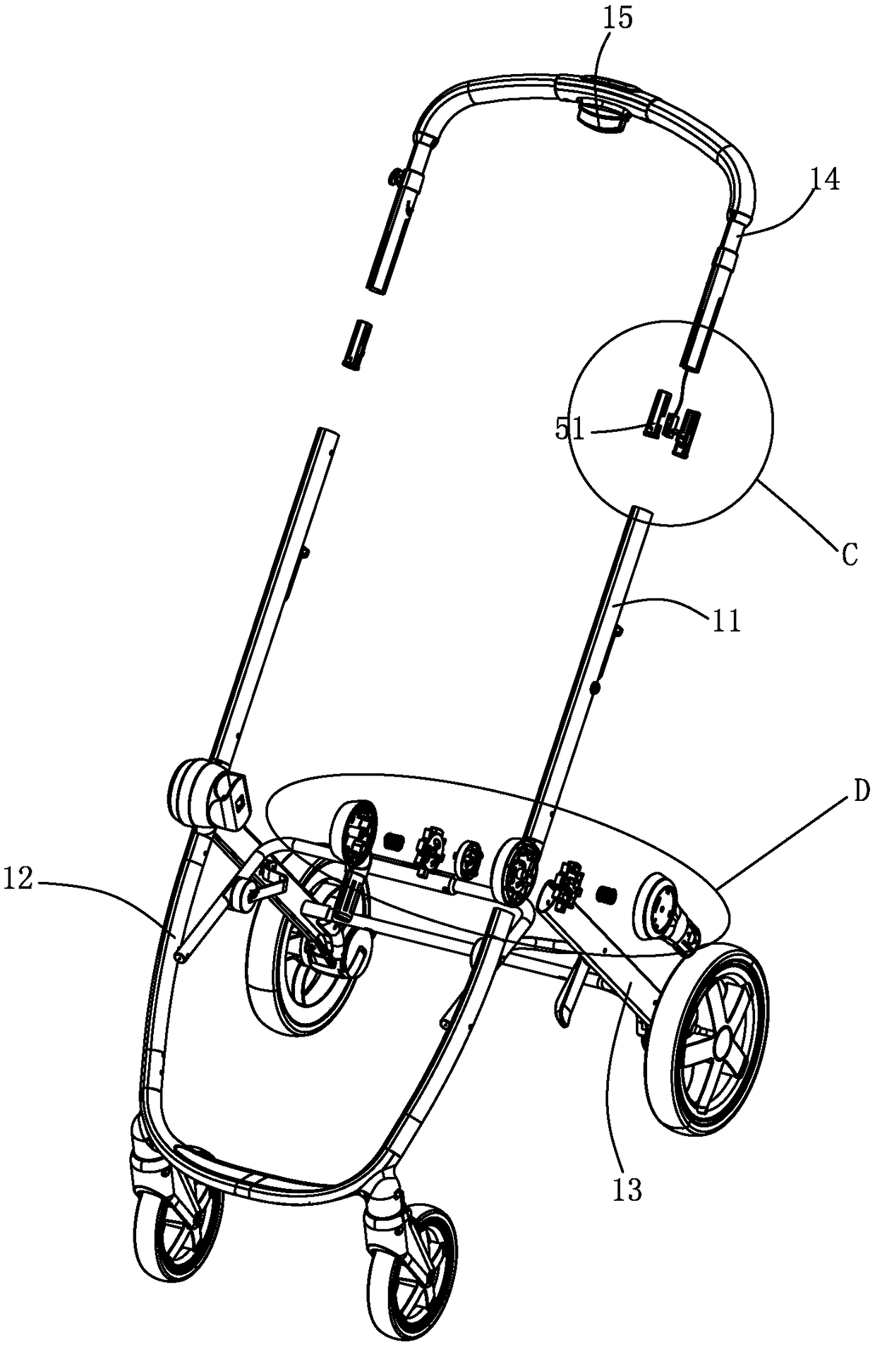 Baby stroller with rapid positioning and locking mechanism