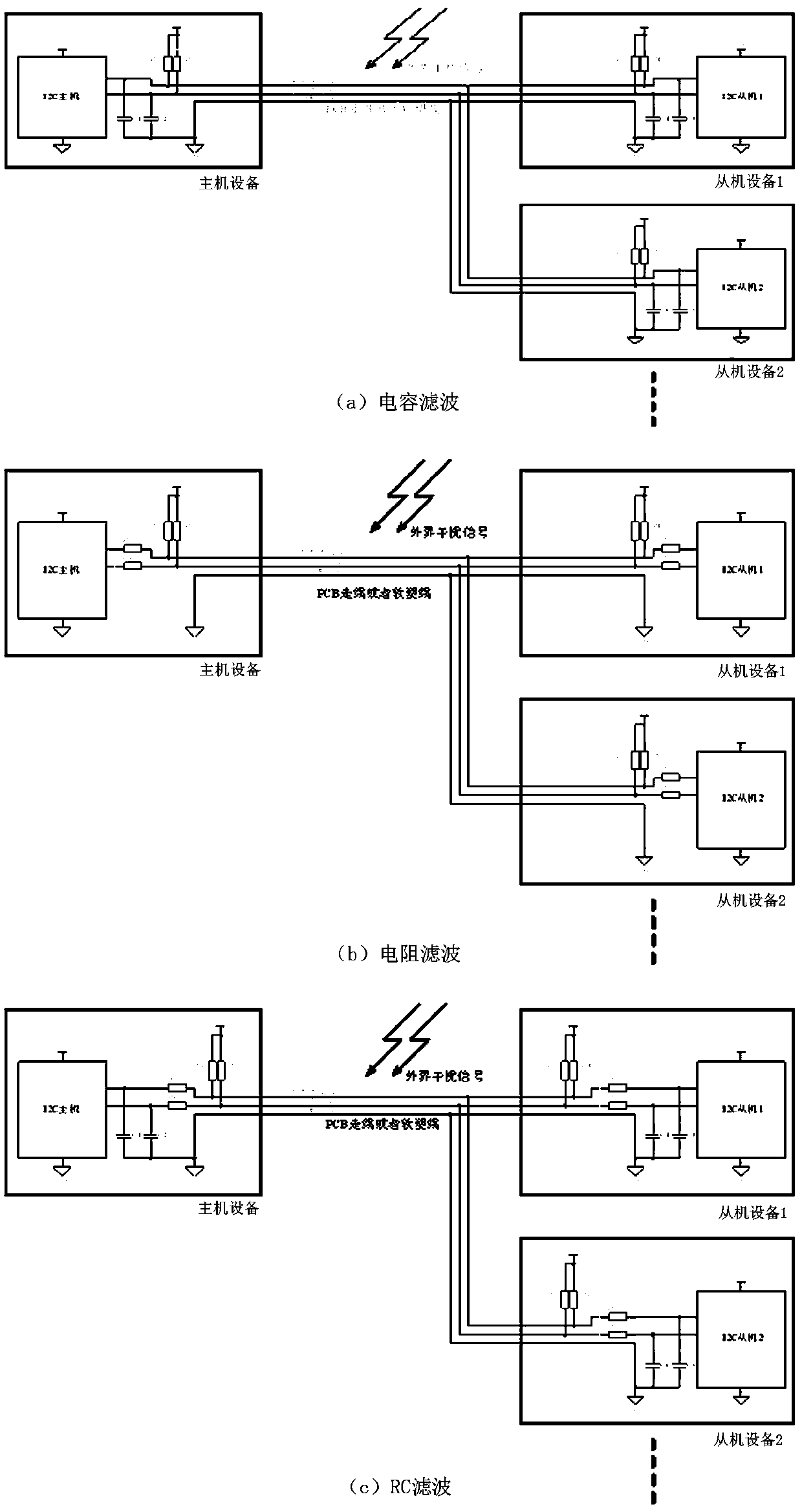 Common-mode noise suppression method of I2C communication bus and bus network