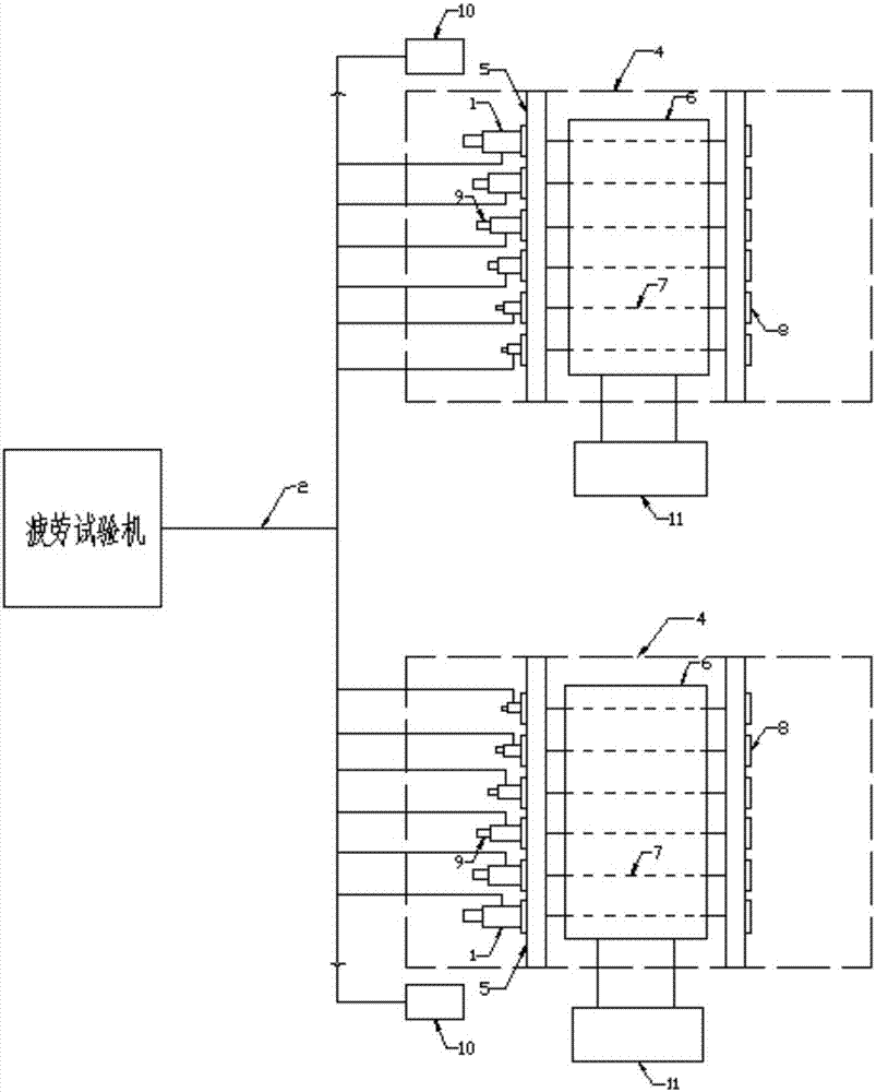 Test device for determining life of steel wire under coupling effect of corrosion and fatigue, and method thereof