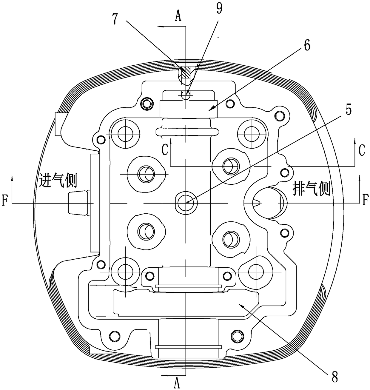 Motorcycle engine cylinder head with valve seat cooling oil passage