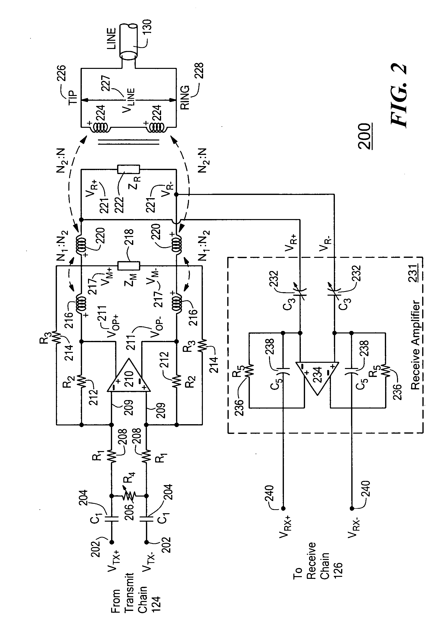 Line interface with analog echo cancellation