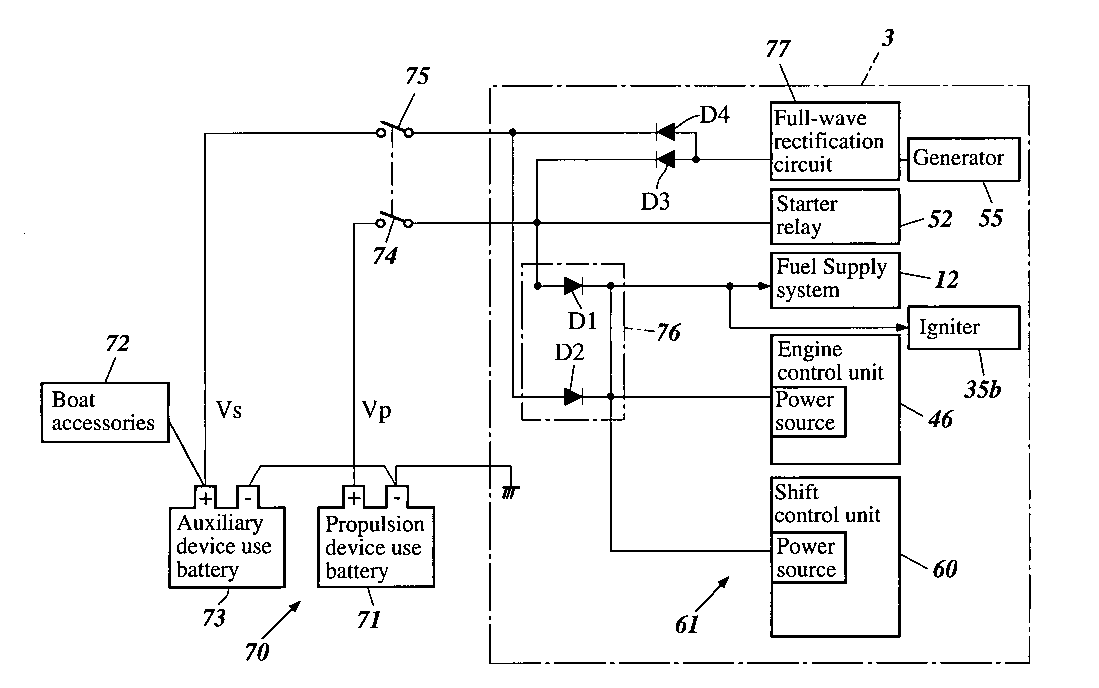 Power source device for boat