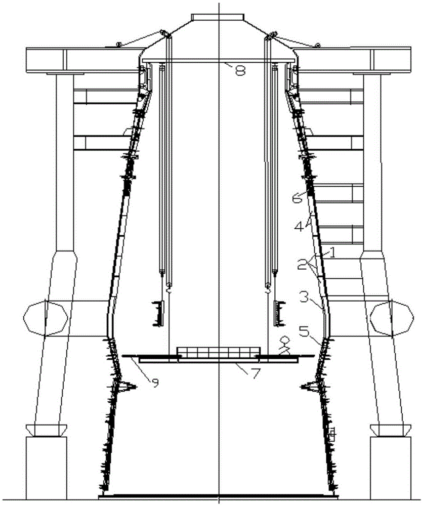 Cross construction method of replacing furnace shells and cooling walls of blast furnaces