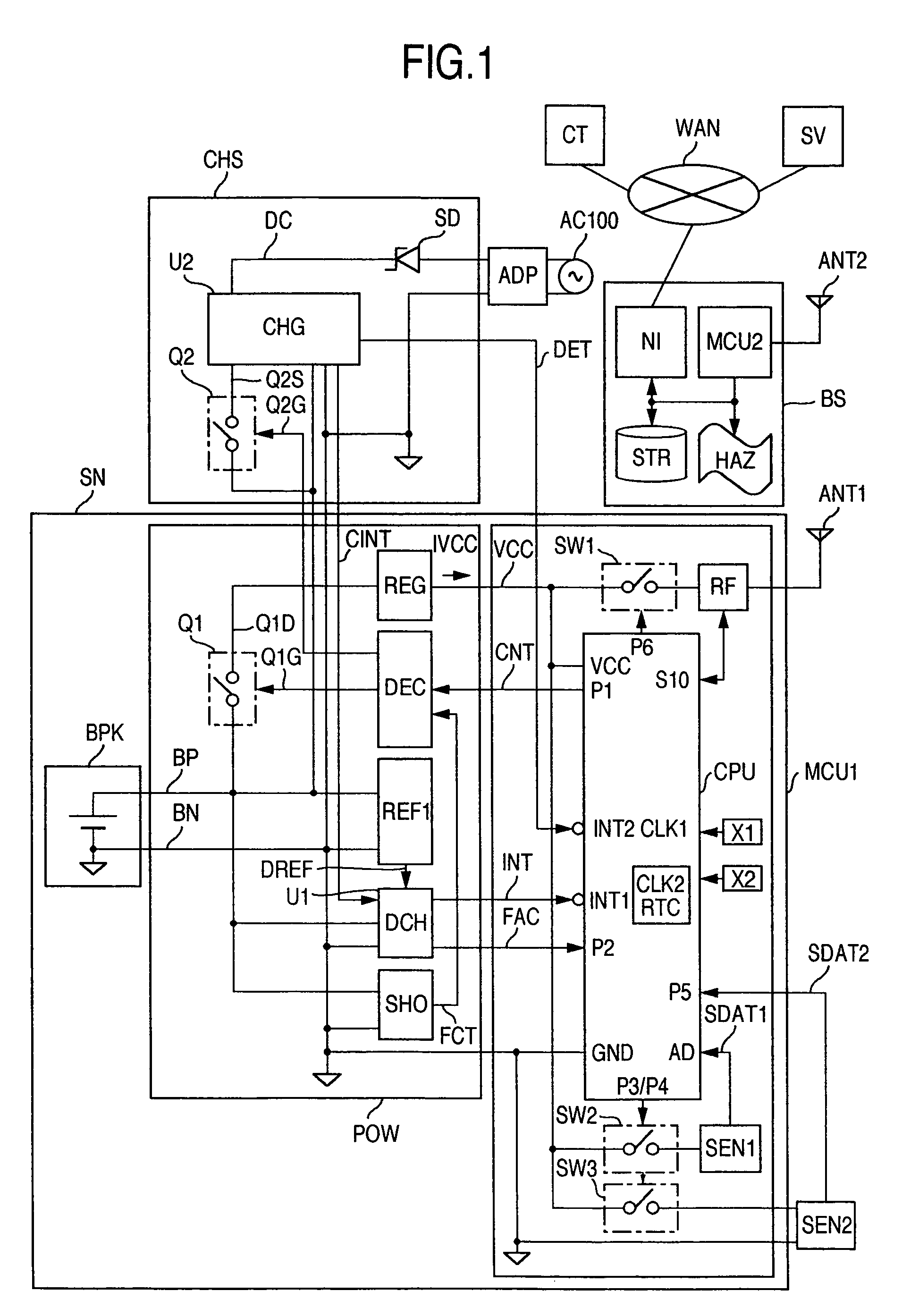 Control circuit for charging/discharging of secondary cell and a sensor node