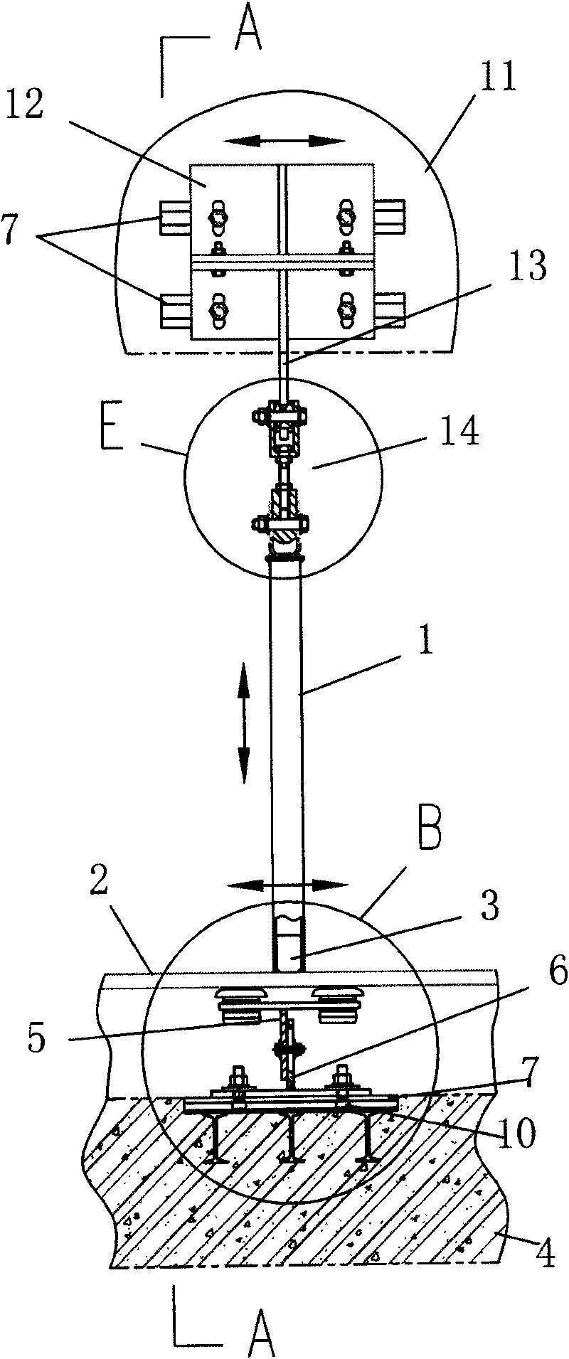 Full-height railway shielding door upright column and adjusting device thereof