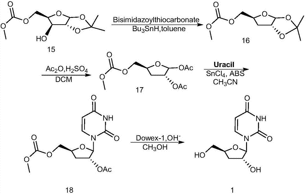 Preparation method of 3'-deoxyuridine